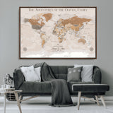 34289723-MGV-CV-36X24-Personalized World Map Wall Art – Elegant Beige and Brown Adventure Map Canvas Print for Family Home, Living Room, Study or Office