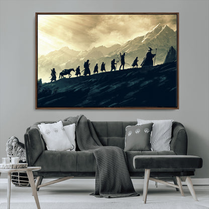 76547-MGV-CV-36X24-Fellowship Journey Wall Art Canvas Print, Framed LOTR Art Picture Print, Middle Earth Perfect Tolkien Fantasy Decor Artwork