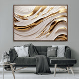 41237-MGV-FC-36X24_Walnut-Gold Waves Wall Art Canvas Print, Framed Elegant Flow Art Picture Print, Luxury Layers Perfect Minimal Luxe Decor Artwork