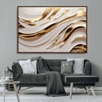 41237-MGV-FC-36X24_Walnut-Gold Waves Wall Art Canvas Print, Framed Elegant Flow Art Picture Print, Luxury Layers Perfect Minimal Luxe Decor Artwork