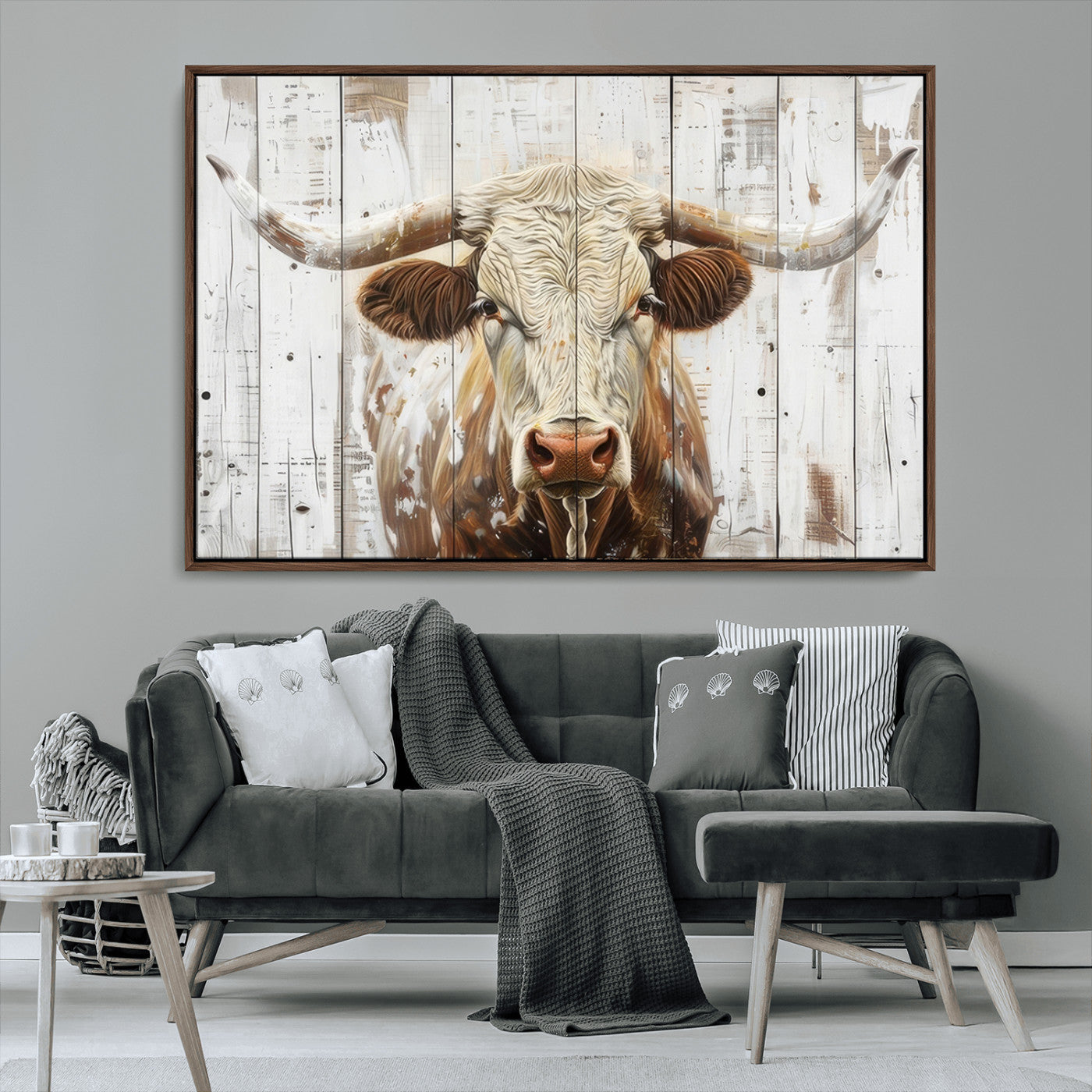 10840-MGV-CV-36X24-Texas Longhorn Wall Art Canvas Print, Framed Rustic Bull Art Picture Print, Western Cattle Perfect Rustic Western Decor Artwork