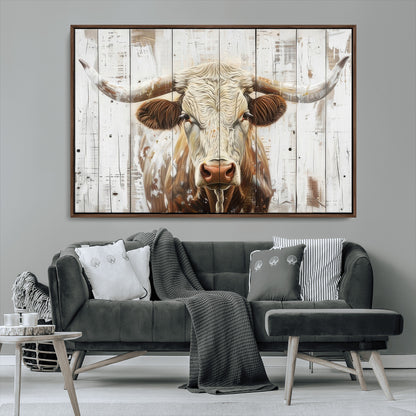 10840-MGV-CV-36X24-Texas Longhorn Wall Art Canvas Print, Framed Rustic Bull Art Picture Print, Western Cattle Perfect Rustic Western Decor Artwork