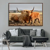 88780-MGV-CV-36X24-Highland Cow Wall Art Canvas Print, Framed Cow Calf Art Picture Print, Scottish Cattle Perfect Rustic Farmhouse Decor Artwork