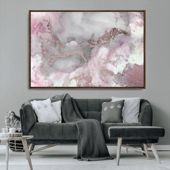16416-MGV-CV-36X24-Blush Marble Wall Art Canvas Print, Framed Rose Gold Art Picture Print, Pink Cloudy Perfect Modern Glam Decor Artwork