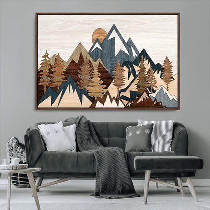 80300-MGV-CV-36X24-Geometric Mountains Wall Art Canvas Print, Framed Stylized Trees Art Picture Print, Graphic Forest Perfect Rustic Abstract Decor