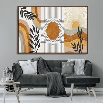 32359-MGV-CV-36X24-Modern Sun Wall Art Canvas Print, Framed Retro Horizon Art Picture Print, Sunburst Design Perfect Mid Century Boho Decor Artwork