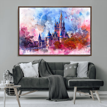 15129-MGV-CV-36X24-Disney Castle Wall Art Canvas Print, Framed Cinderella Palace Art Picture Print, Fantasy Kingdom Perfect Whimsical Fairytale Decor