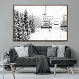 49274-MGV-CV-36X24-Snowy Forest Wall Art Canvas Print, Framed Ski Lift Art Picture Print, Mountain Snow Perfect Minimal Winter Lodge Decor Artwork