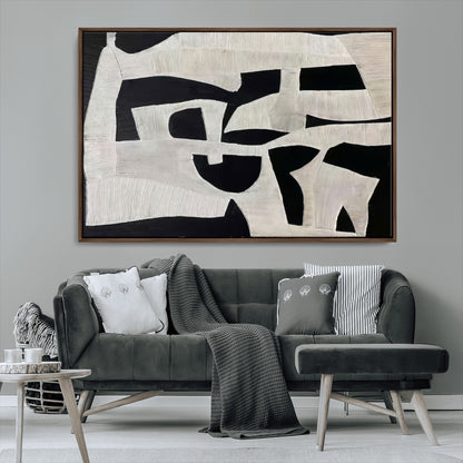 33714-MGV-FC-36X24_Walnut-Monochrome Design Wall Art Canvas Print, Framed Modern Linework Art Picture Print, Textured Shapes Perfect Monochrome Modern Decor