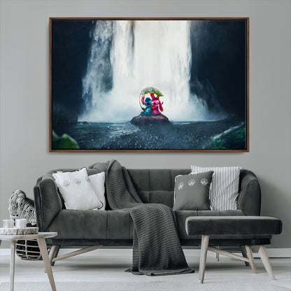 32259-MGV-CV-36X24-Stitch Angel Wall Art Canvas Print, Framed Stitch Waterfall Art Picture Print, Cartoon Couple Perfect Moody Fantasy Decor Artwork