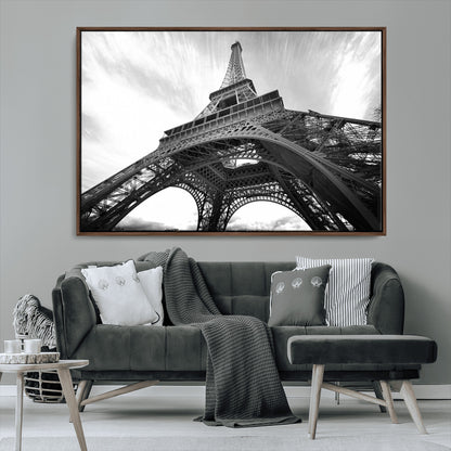 40006-MGV-CV-36X24-Eiffel Tower Wall Art – Black and White Architectural Photo Print, Paris Inspired Decor for Bedroom, Office, Studio or Modern