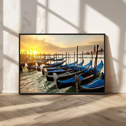 25872-MGV-CV-36X24-Venetian Gondola Dock Wall Art – Serene Sunset Canal Canvas Print, Tranquil Water Travel Decor for Office, Living Room, or Man