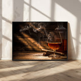 92305-MGV-CV-36X24-Whiskey & Cigar Wall Art – Moody Whiskey and Cigar Canvas Print, Sophisticated Bar or Home Lounge Decor for Office, Man Cave or