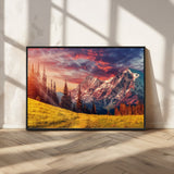 83947-MGV-CV-36X24-Sunset Mountain Landscape Wall Art – Panoramic Alpine Meadow and Snow Capped Peaks Canvas Print, Nature Scenic Decor for Home,