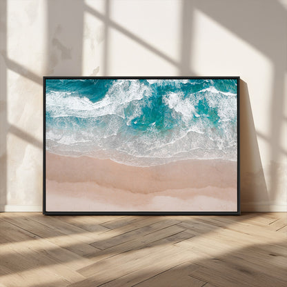 39236-MGV-FC-36X24_Black-Ocean Beach Wall Art – Aerial View of Waves and Sand Canvas Print, Coastal Home Decor for Living Room, Bedroom, Office or Beach