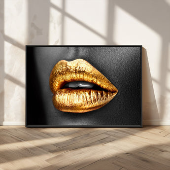 84747-MGV-CV-36X24-Golden Lips Black & White Portrait – Glamorous Metallic Lip Art Print, Modern Wall Decor for Bedroom, Beauty & Fashion Lover Gift
