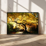 19067-MGV-FC-36X24_Black-Golden Canopy Wall Art – Panoramic Autumn Tree Canvas Print, Warm Seasonal Decor for Living Room, Office or Garden Space