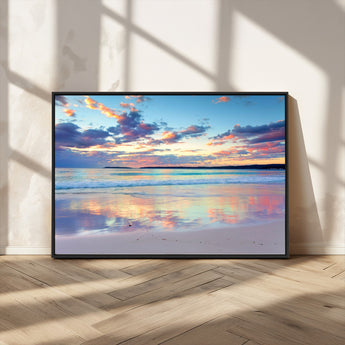 64882-MGV-CV-36X24-Tranquil Sunset Beach Wall Art – Panoramic Ocean Reflection Canvas Print, Calm Coastal Decor for Bedroom, Living Room or Office