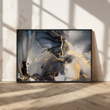 24068-MGV-CV-36X24-Luxury Abstract Wall Art – Gold & Gray Fluid Ink Painting Canvas, Modern Metallic Home Decor, Elegant Office or Living Room Accent