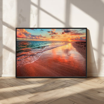 77723-MGV-CV-36X24-Sunset Beach Wall Art – Vibrant Ocean Canvas Print, Coastal Landscape Decor for Living Room, Bedroom or Office, Relaxing Tropical