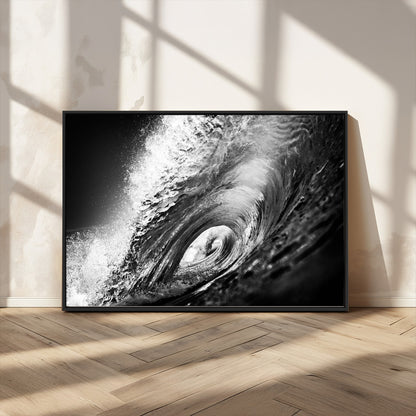 22702-MGV-CV-36X24-Black and White Ocean Wave Wall Art – Powerful Surf Curl Photography Canvas Print, Modern Coastal Decor for Living Room, Office or