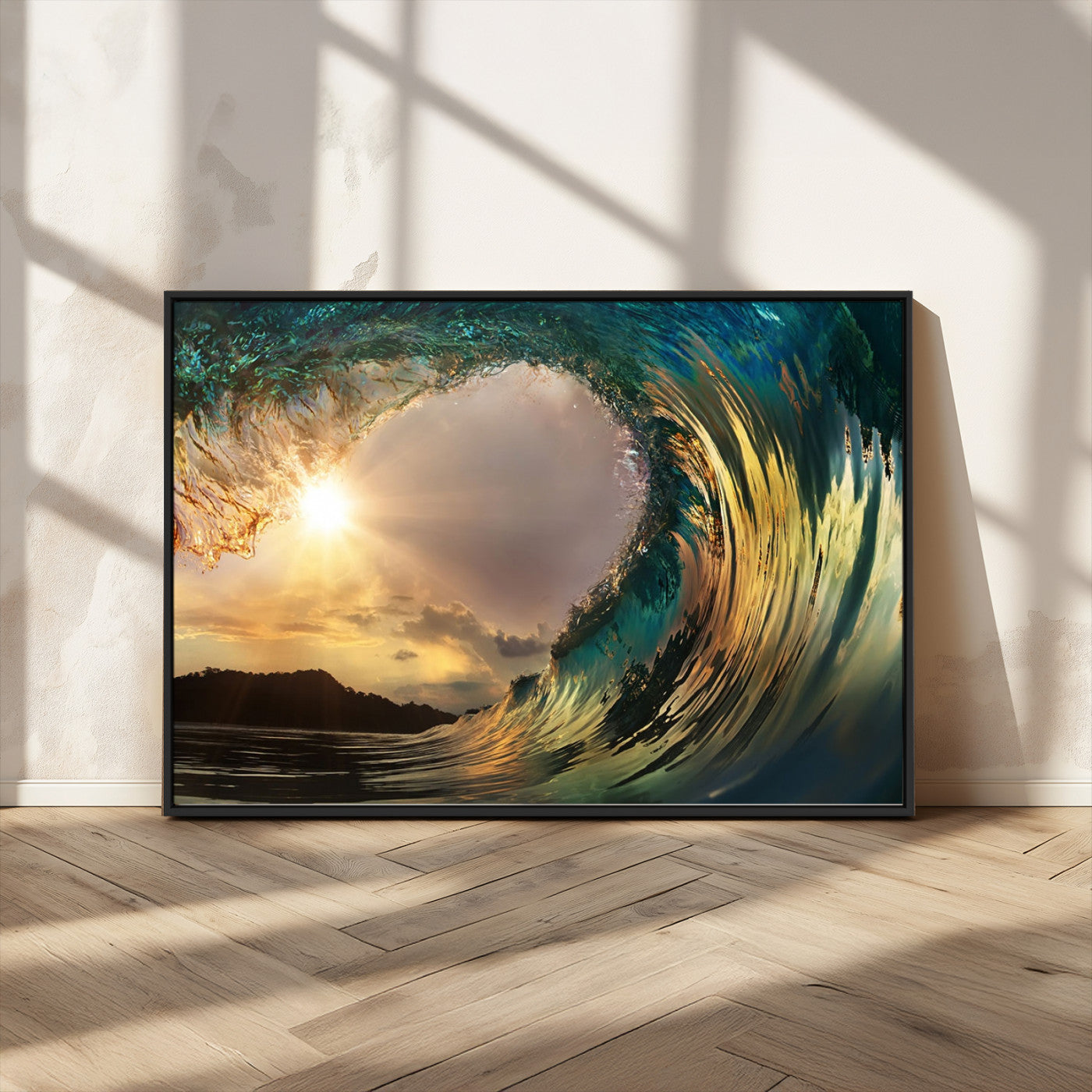38256-MGV-CV-36X24-Ocean Wave Wall Art – Stunning Sunrise Through Curling Wave Canvas Print, Coastal Surf Photography Seascape Decor for Living Room,