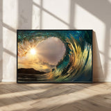 38256-MGV-CV-36X24-Ocean Wave Wall Art – Stunning Sunrise Through Curling Wave Canvas Print, Coastal Surf Photography Seascape Decor for Living Room,