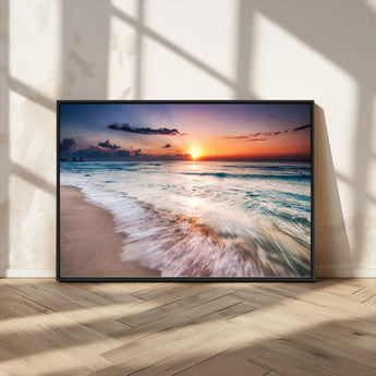 99906-MGV-CV-36X24-Morning Tide Canvas Print – Soft Sunrise Ocean Waves Wall Art, Coastal Serenity Decor for Home & Office