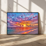 72836-MGV-CV-36X24-Fiery Sunset Beach Wall Art – Panoramic Vibrant Ocean Canvas Print, Dramatic Coastal Decor for Living Room, Bedroom or Office