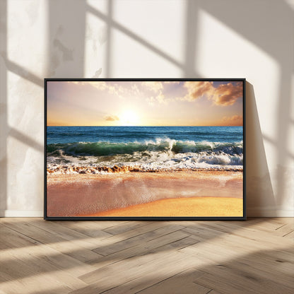 79005-MGV-CV-36X24-Golden Sunrise Ocean Waves Wall Art – Panoramic Seashore Canvas Print, Calming Coastal Decor for Home, Office or Relaxation Space