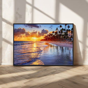 19917-MGV-CV-36X24-Tropical Sunset Beach Wall Art – Panoramic Palm Trees and Ocean Canvas Print, Vibrant Coastal Decor for Living Room, Office or Man