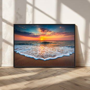 16110-MGV-CV-36X24-Ocean Sunset Wall Art – Vibrant Beach Waves and Horizon Canvas Print, Relaxing Coastal Seascape Decor for Living Room or Bedroom