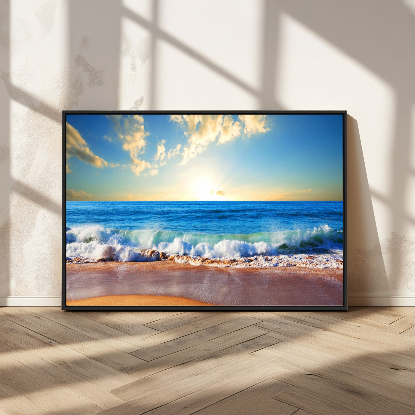 50522-MGV-CV-36X24-Ocean Sunrise Wall Art – Peaceful Beach Waves and Golden Horizon Canvas Print, Coastal Seascape Decor for Home or Office