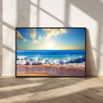 50522-MGV-CV-36X24-Ocean Sunrise Wall Art – Peaceful Beach Waves and Golden Horizon Canvas Print, Coastal Seascape Decor for Home or Office