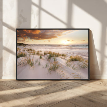 61246-MGV-CV-36X24-Coastal Sand Dunes Wall Art – Serene Beach Sunset Canvas Print with Grasses and Ocean View, Tranquil Seaside Decor for Living Room
