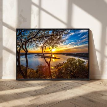 71863-MGV-CV-36X24-Lake Sunset Wall Art – Scenic Nature Canvas Print with Trees and Golden Sky, Serene Landscape Decor for Living Room, Bedroom or