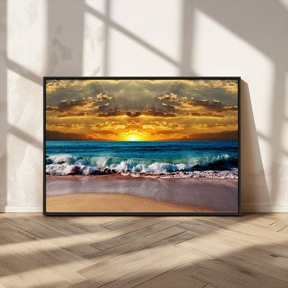 83389-MGV-CV-36X24-Ocean Sunrise Wall Art – Vibrant Beach Waves Canvas Print, Coastal Seascape Decor for Living Room or Office