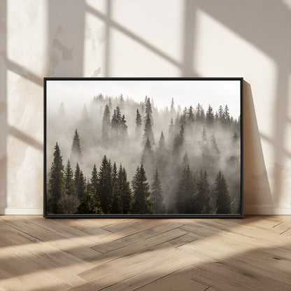 62862-MGV-CV-36X24-Misty Forest Wall Art – Tranquil Pine Tree Canvas Print with Mountain Fog, Nature Landscape Artwork for Living Room, Bedroom, or