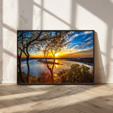 66839-MGV-CV-36X24-Lake Sunset Wall Art – Golden Hour Canvas Print with Trees and Water Reflection, Scenic Landscape Photography for Living Room,