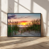 25576-MGV-CV-36X24-Beach Grass Sunset Wall Art – Coastal Sand Dune Landscape Canvas Print, Ocean View Nature Decor for Living Room or Office Wall