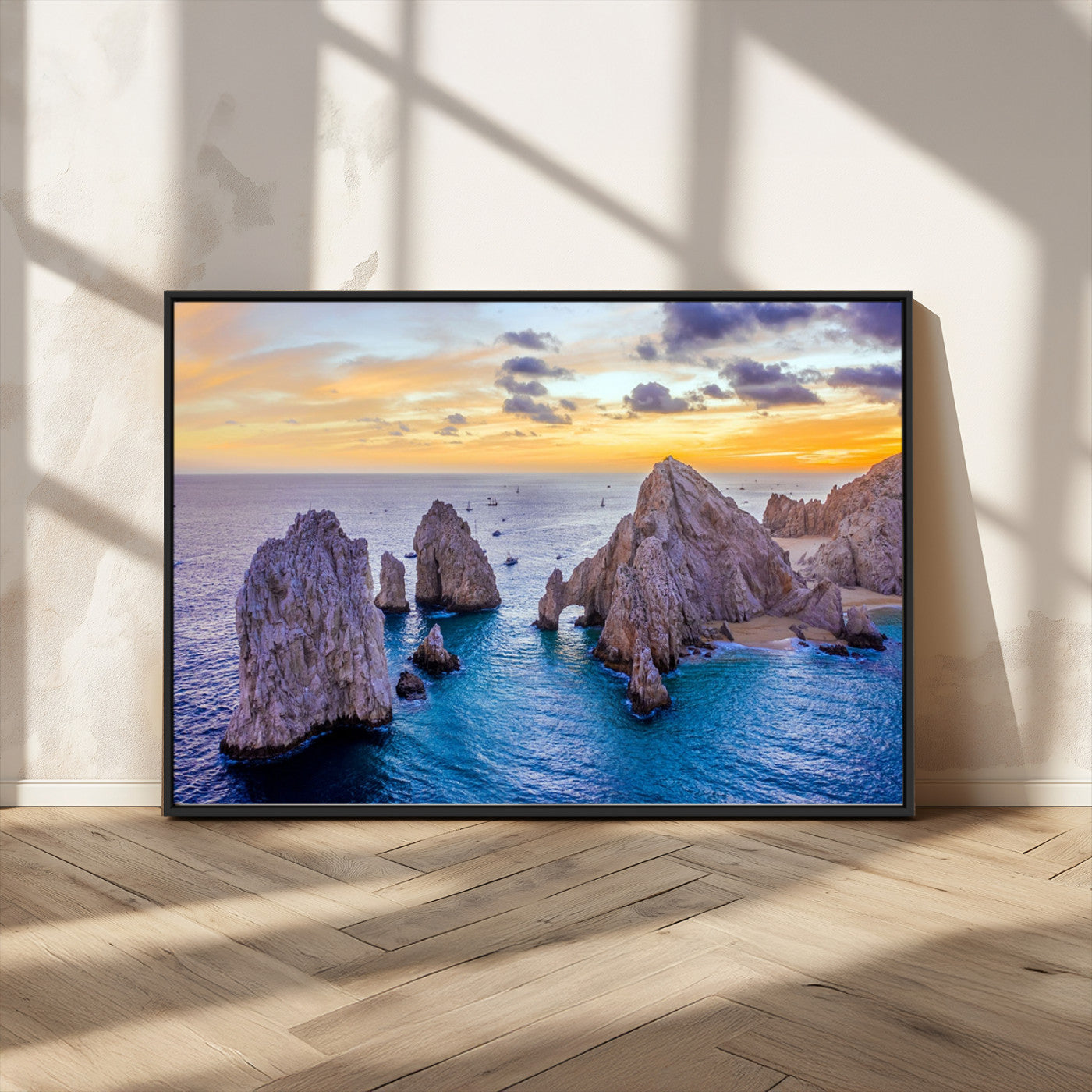 72955-MGV-CV-36X24-Ocean Rock Formation Wall Art – Sunset Coastal Seascape Print, Beach Landscape Decor for Living Room or Office