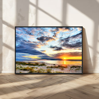 39645-MGV-CV-36X24-Golden Beach Sunset Wall Art – Serene Ocean Horizon Canvas Print, Coastal Nature Landscape Decor for Living Room, Bedroom or