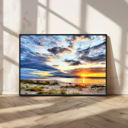 39645-MGV-CV-36X24-Golden Beach Sunset Wall Art – Serene Ocean Horizon Canvas Print, Coastal Nature Landscape Decor for Living Room, Bedroom or