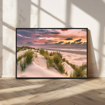 60570-MGV-CV-36X24-Beach Sunset Wall Art – Coastal Sand Dunes and Ocean Horizon Canvas Print, Tranquil Seascape Photography Decor for Living Room or