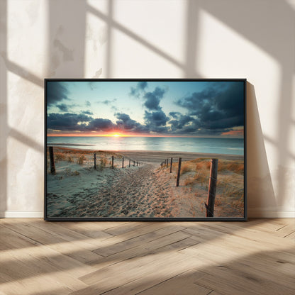 25788-MGV-CV-36X24-Sunset Beach Path Wall Art – Scenic Coastal Dunes and Ocean Canvas Print, Tranquil Seaside Landscape Decor for Living Room or
