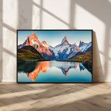 88453-MGV-CV-36X24-Mountain Lake Wall Art – Snow-Capped Peaks Reflected in Alpine Water Canvas Print, Nature Landscape Wall Decor for Living Room or