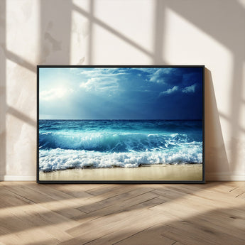 84116-MGV-CV-36X24-Ocean Wave Wall Art – Blue Sea and Beach Canvas Print, Coastal Seascape Photography Artwork for Living Room, Bedroom, or Office