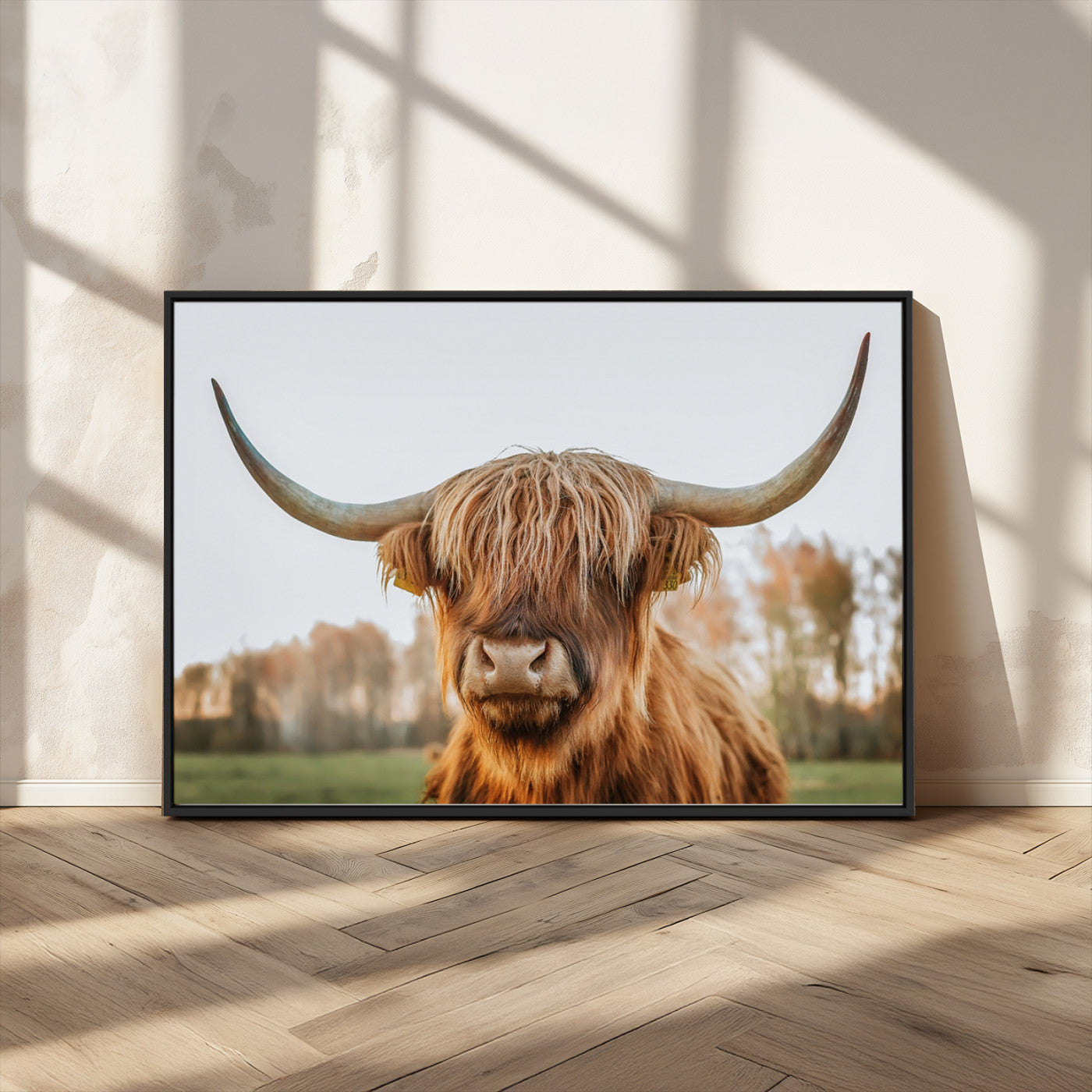 64824-MGV-CV-36X24-Highland Cow Wall Art – Rustic Scottish Bull Canvas Print, Farmhouse Animal Decor for Living Room, Bedroom, Office or Cabin