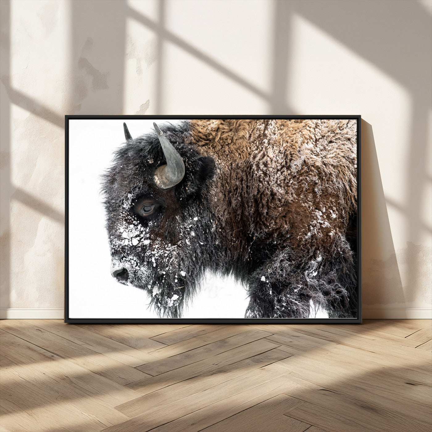 24304-MGV-CV-36X24-Bison Wall Art Canvas Print, Framed Winter Bison Art Picture Print, Snowy Buffalo Perfect Rustic Farmhouse Decor Artwork