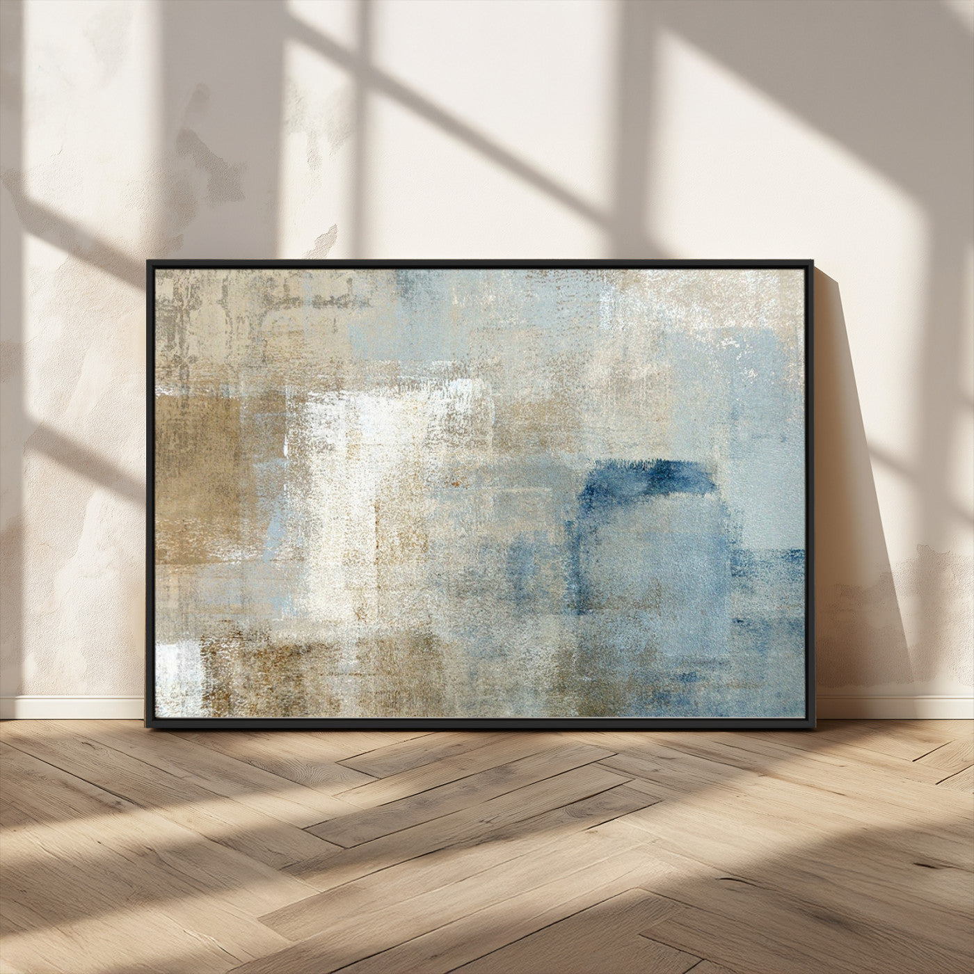 38126-MGV-CV-36X24-Neutral Abstract Wall Art – Modern Beige and Blue Canvas Print and Minimalist Textured Painting for Living Room, Bedroom or Office